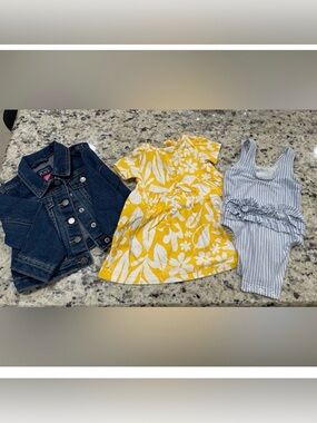 Baby Girl 3 Pieces Bundle Denim Jacket/Outfit & 1 Pc Swimsuit SZ:  All Like New